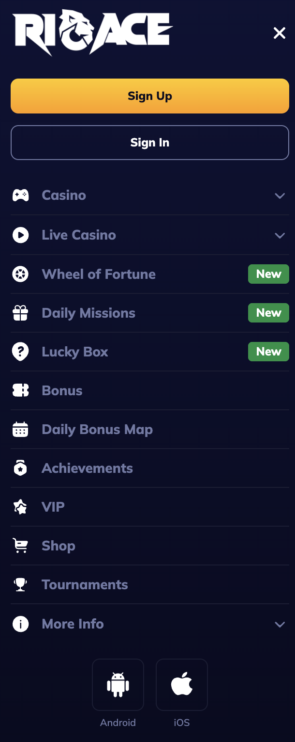 Mobilní menu Rioace